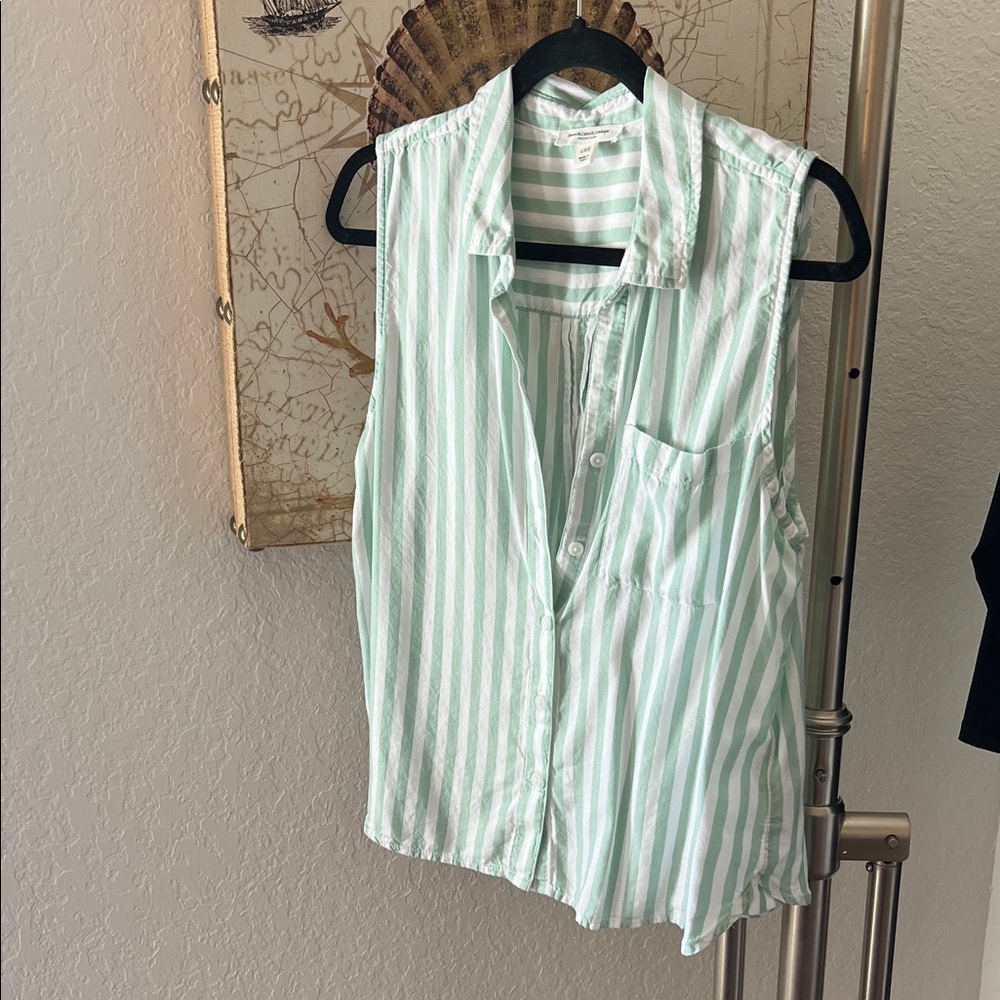 beachlunchlounge Mint Striped Sleeveless Button-Down